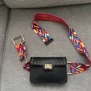 Black Fanny pack  Bag with Colorful Strap